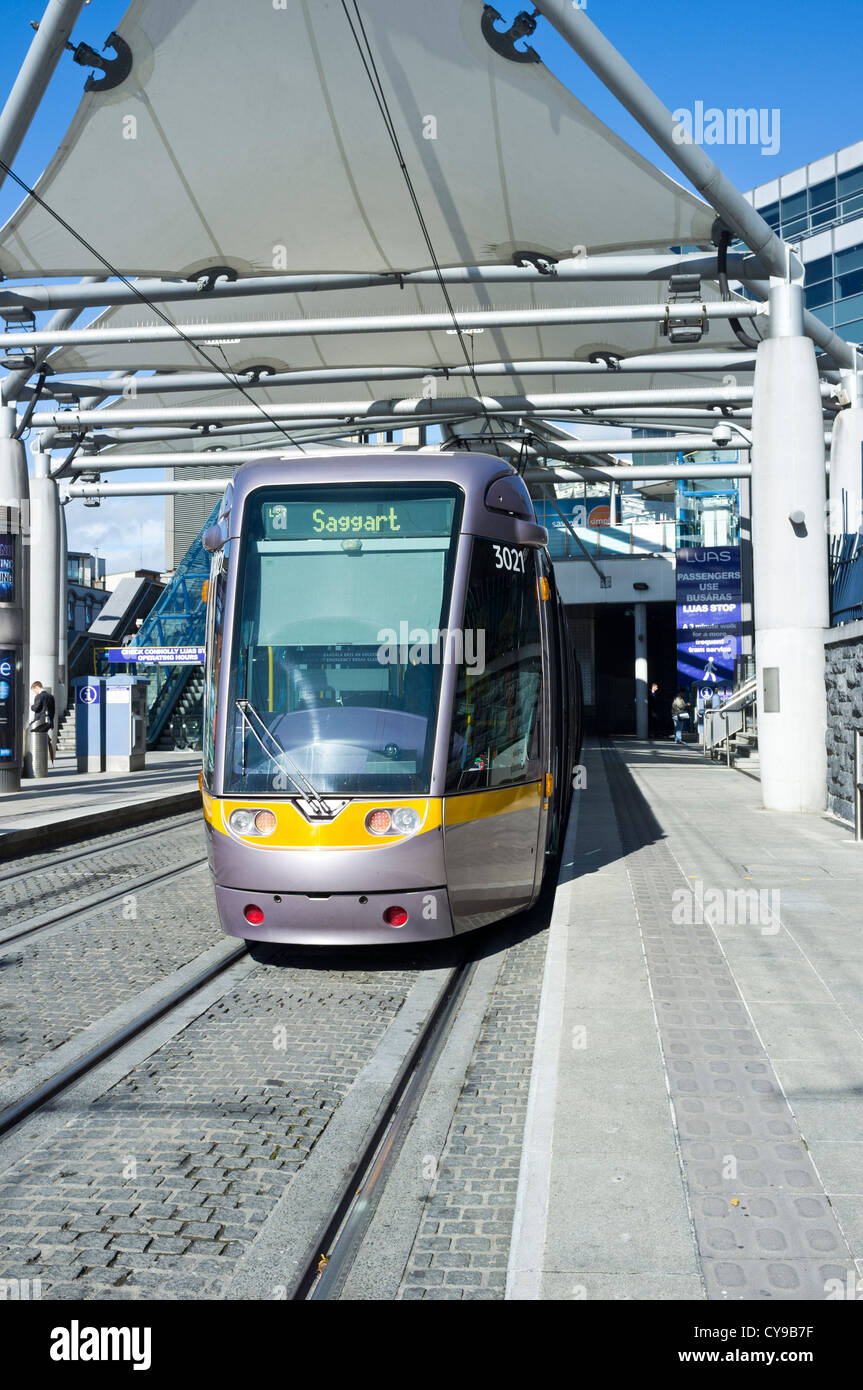 LUAS tram at Connolly station, Dublin, Ireland, Stock Photo