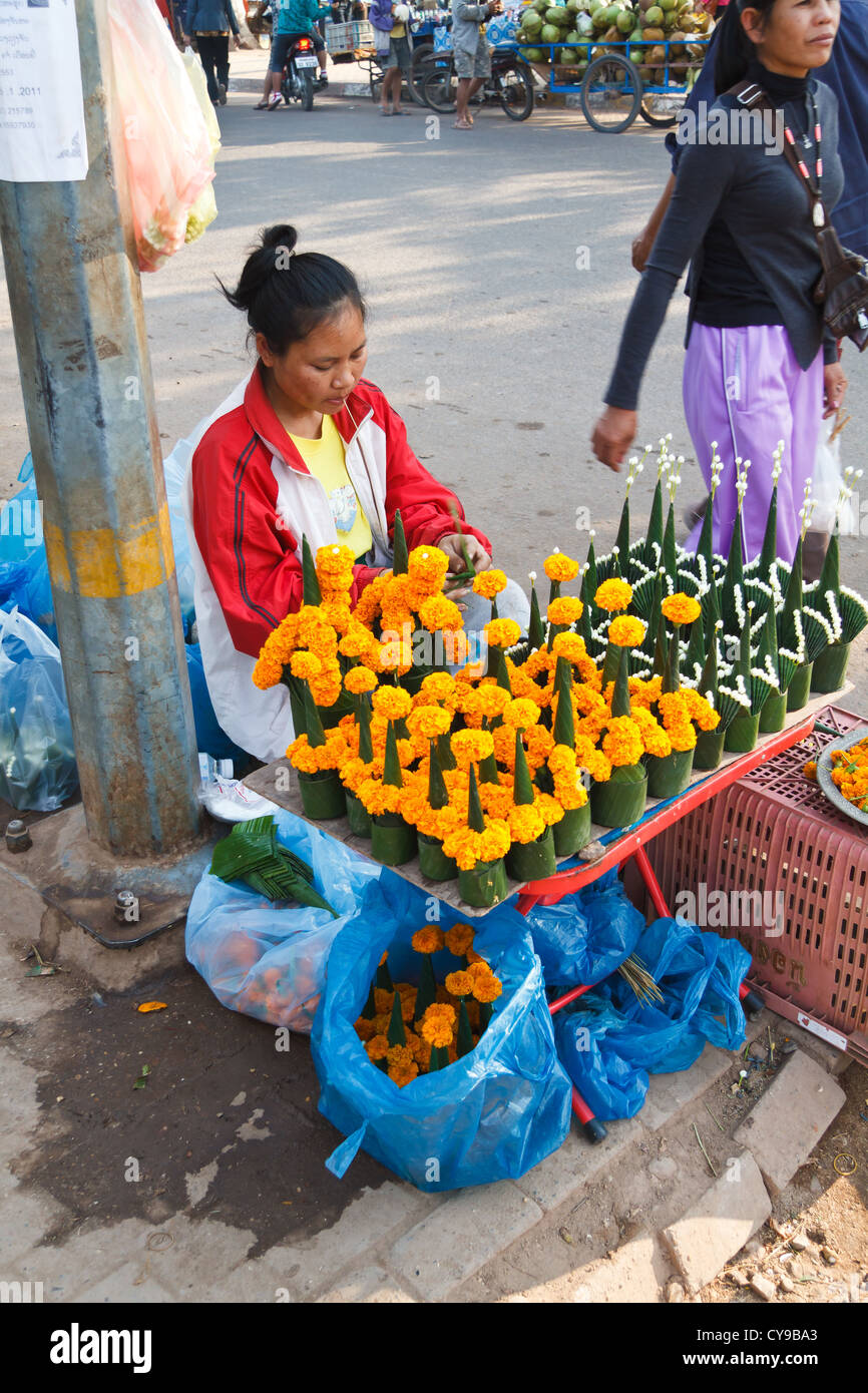 Sale of Flowers on a Market in Vientiane, Laos Stock Photo Alamy