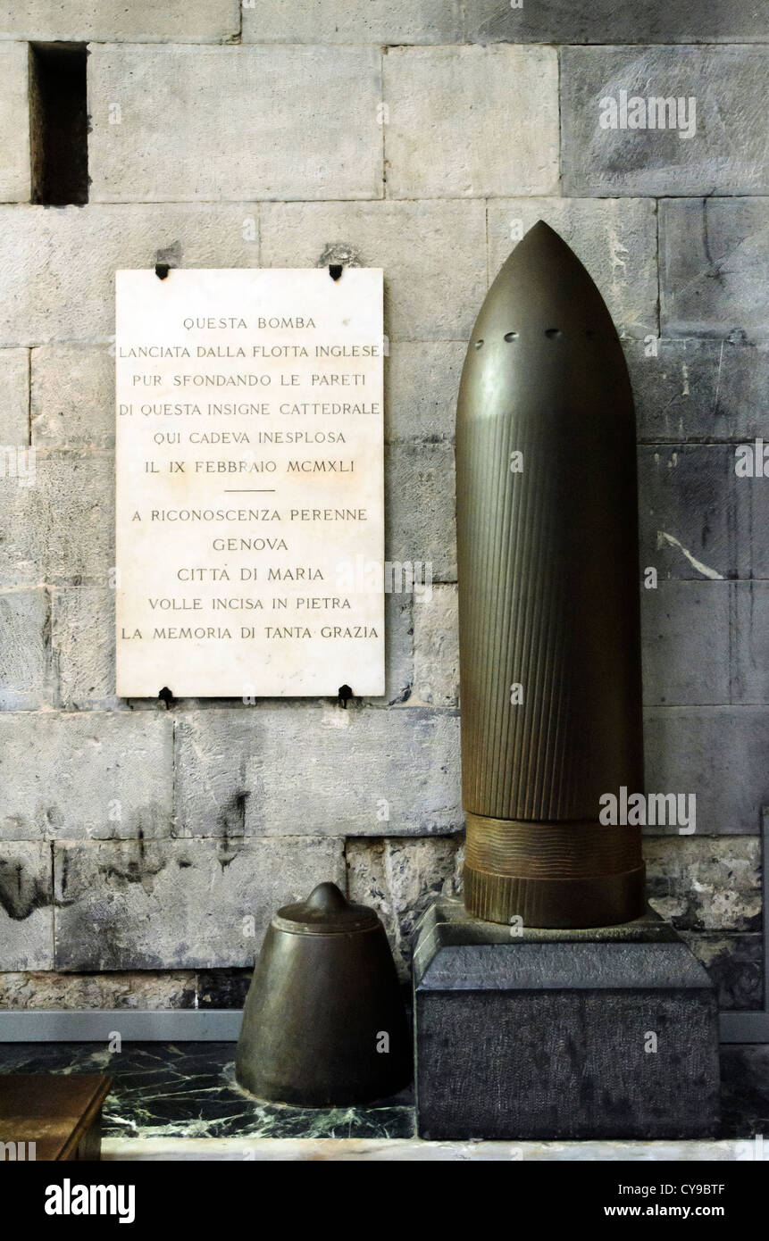 Bomb in the Cathedral of Saint Lawrence - Genoa, Italy Stock Photo