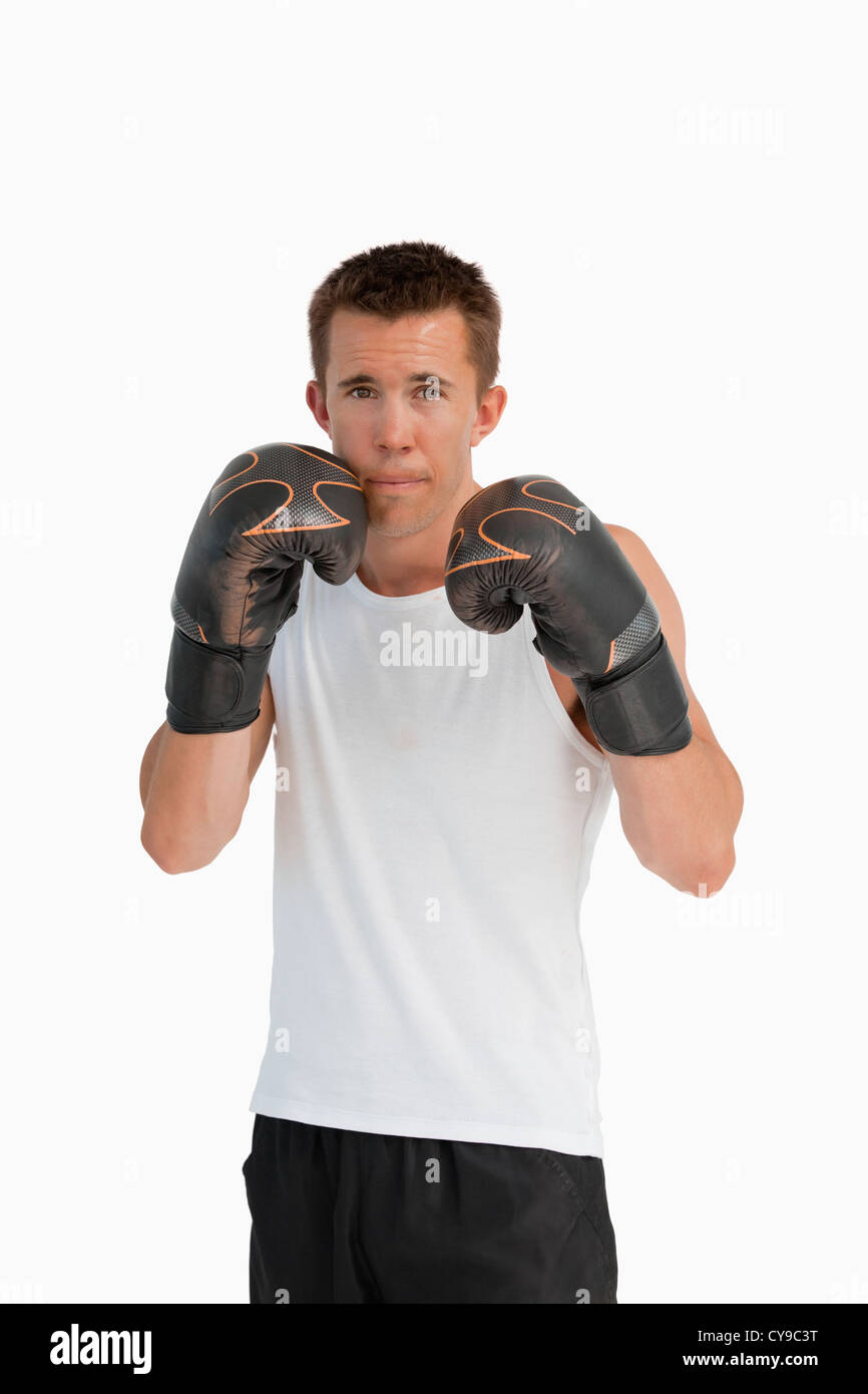 Boxer in defensive position Stock Photo - Alamy
