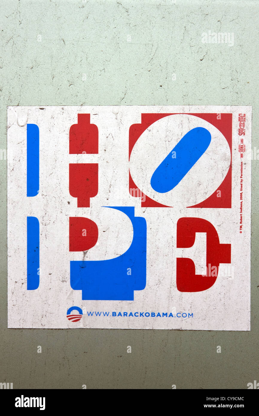 2008 Barack Hussein Obama 'Hope' political campaign sticker. Stock Photo