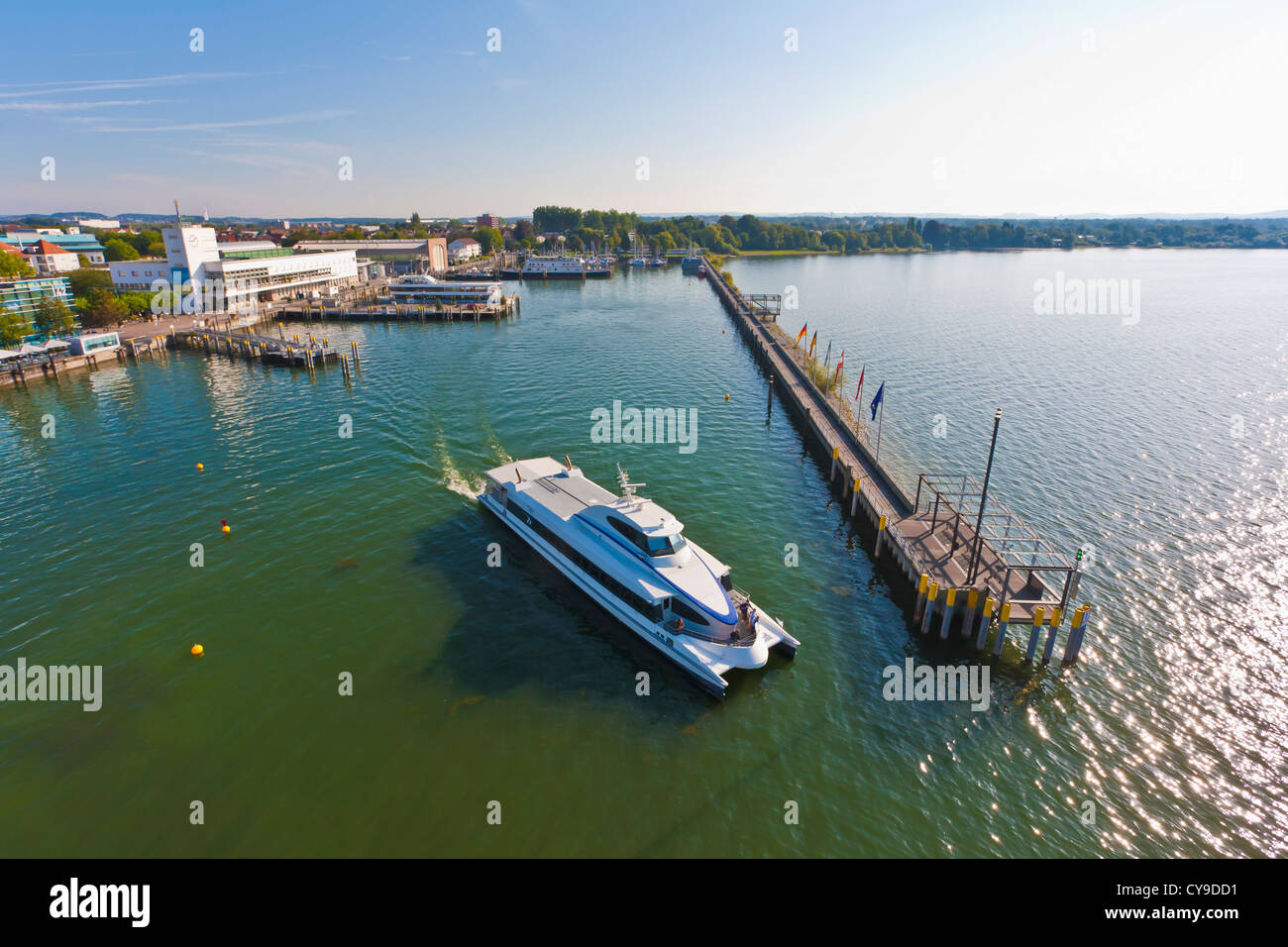 SEABUS LEAVING THE HARBOUR IN FRIEDRICHSHAFEN, LAKE CONSTANCE, BADEN-WURTTEMBERG, GERMANY Stock Photo