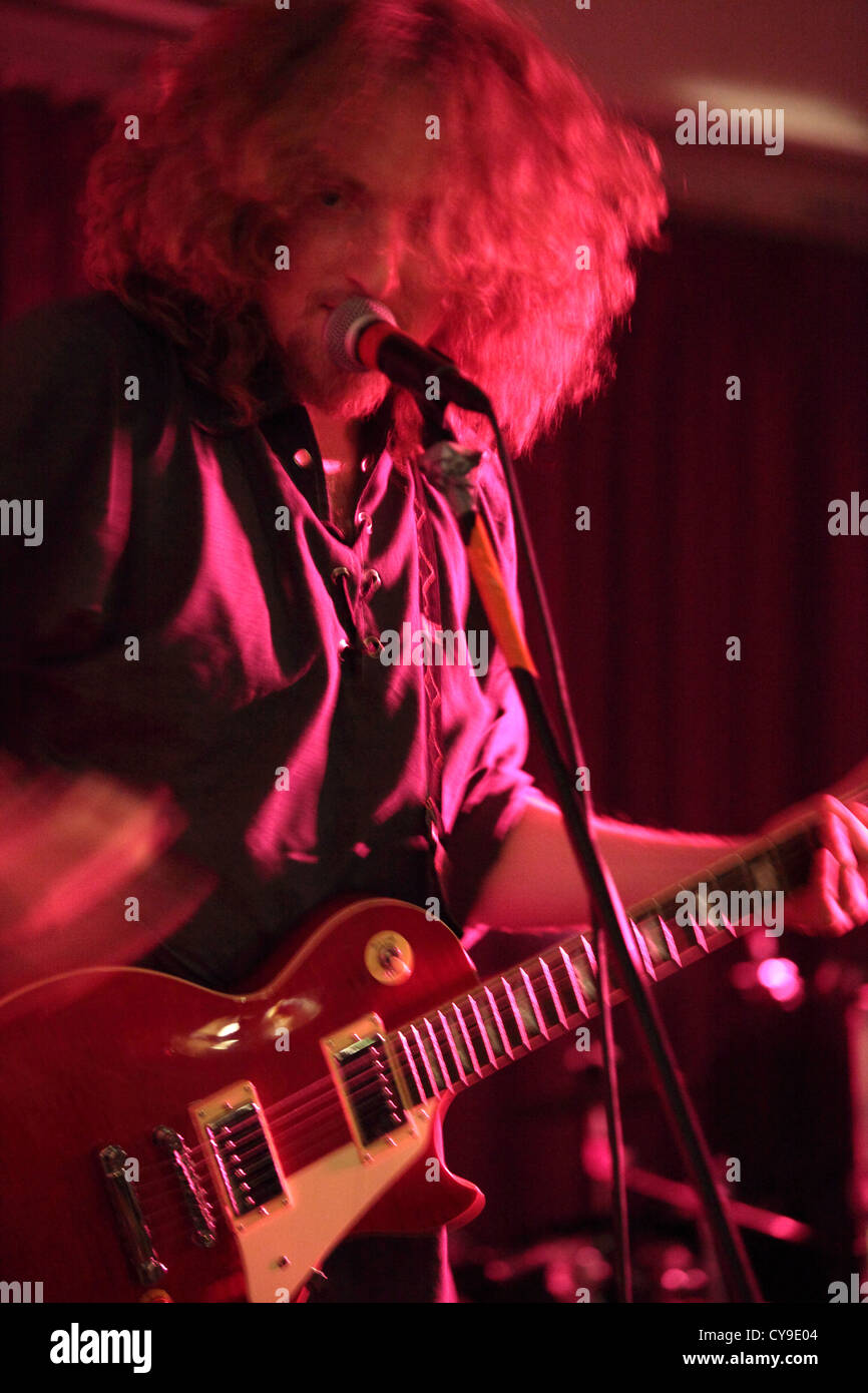 WIld eyed lead guitarist of the Steampunk rock band Gladstone Stock Photo Alamy