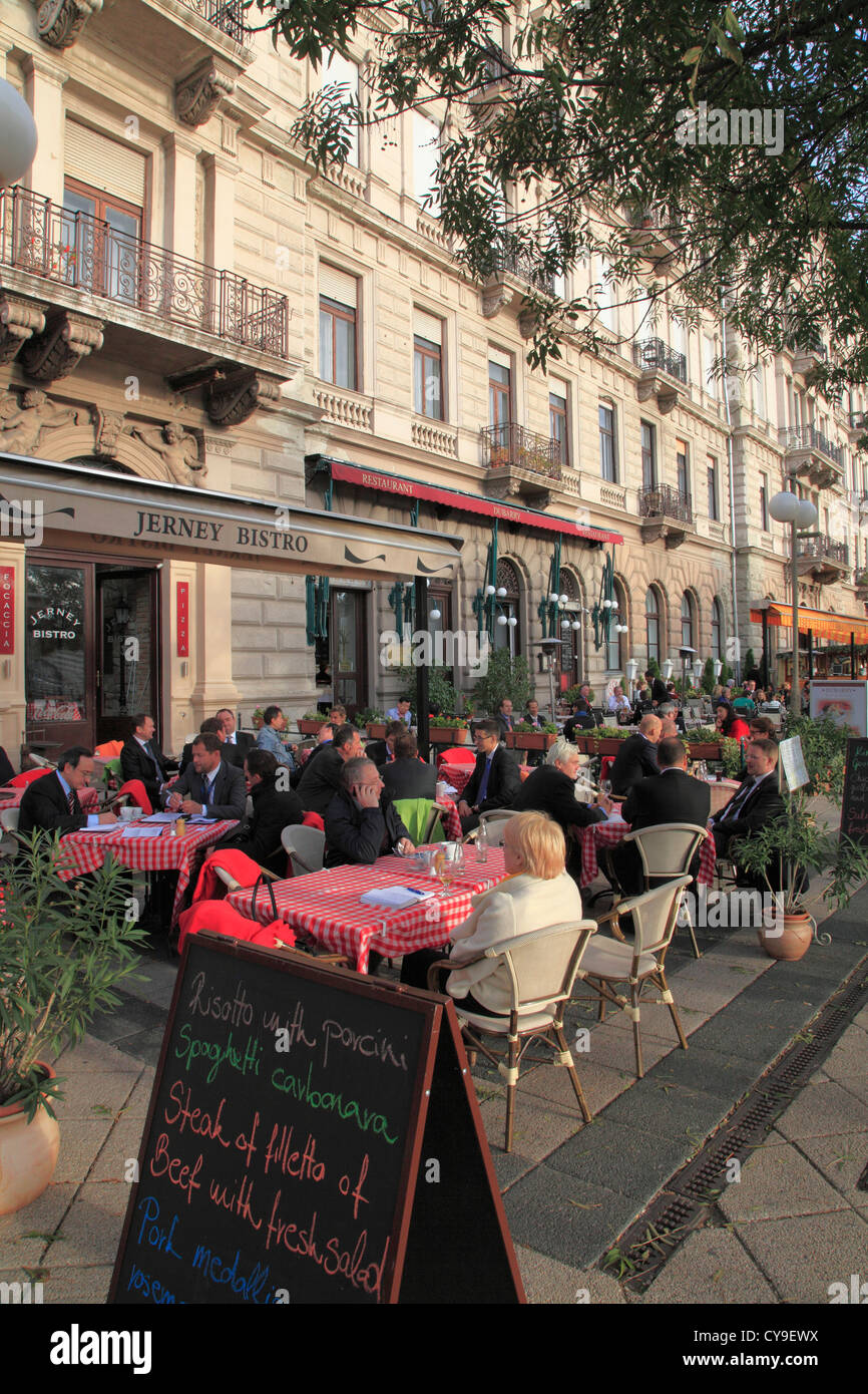 Hungary, Budapest, Duna korzó, restaurant, people, Stock Photo