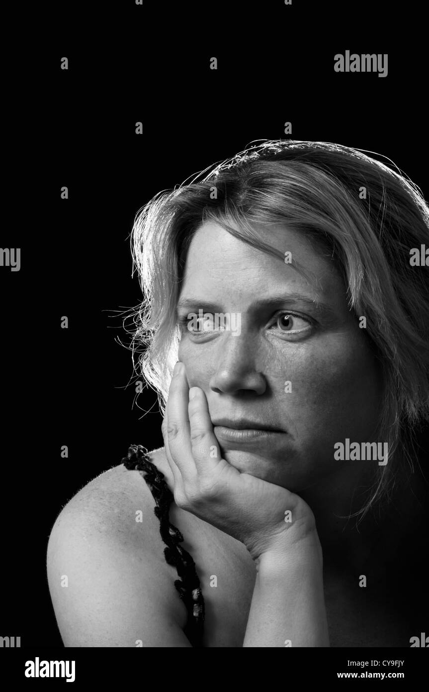 Woman depressed alone Black and White Stock Photos & Images - Alamy