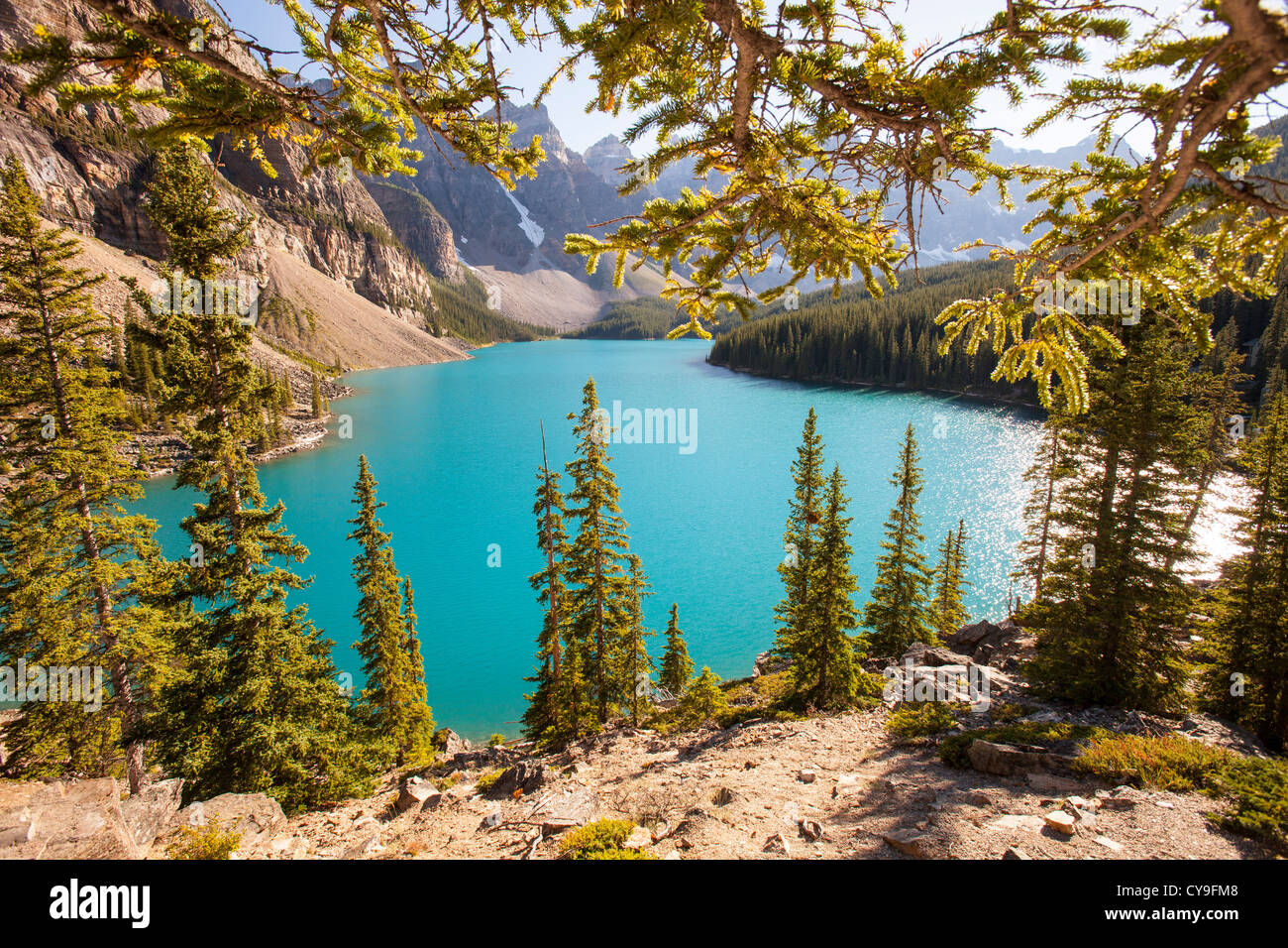 Moraine Lake in the Canadian Rockies is one of the most picturesque ...