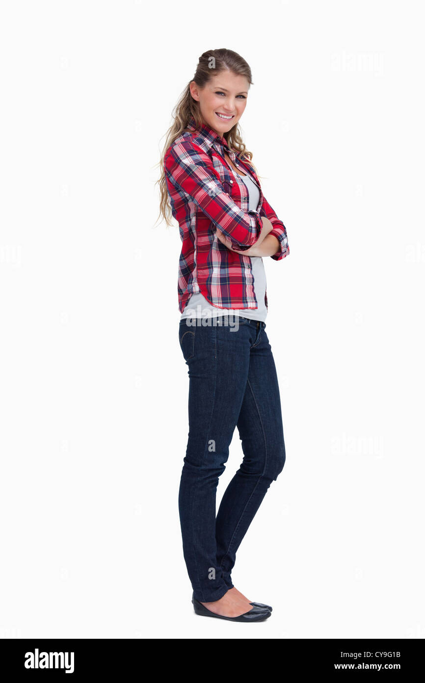 Portrait of a smiling woman with the arms crossed Stock Photo - Alamy