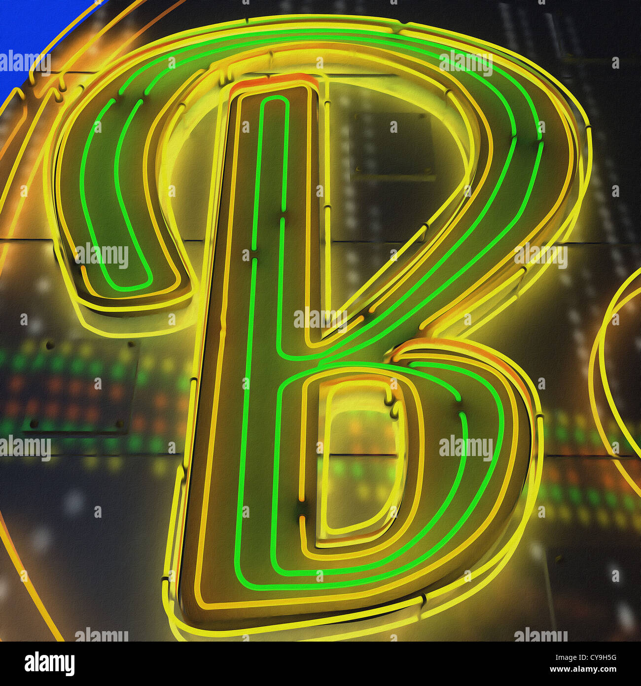 Painting of the letter B in neon with canvas texture Stock Photo Alamy