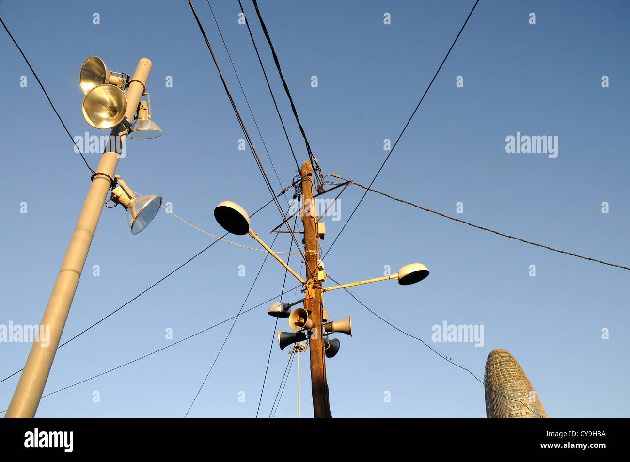 electric cables obsolete ELECTRICITY agbar tower on the back ground