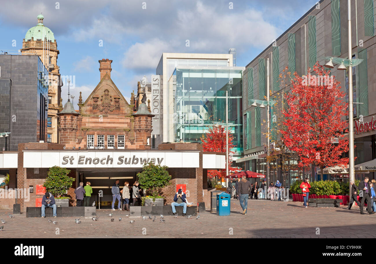 Entrance to St Enoch Subway, an underground station in Glasgow city centre, Scotland. Stock Photo