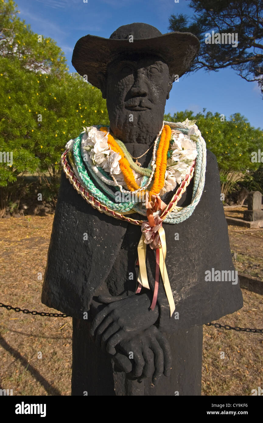 Hawaii, Molokai, East Molokai, Kamalo, St Josephs Church 1876, Father Damien statue Stock Photo