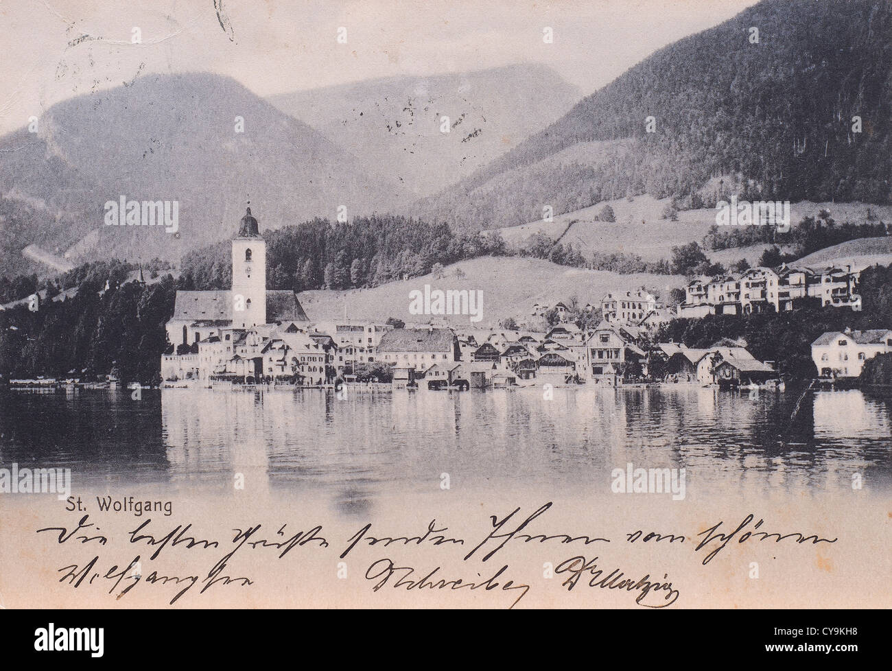 St. Wolfgang im Salzkammergut,  in an old postcard Stock Photo