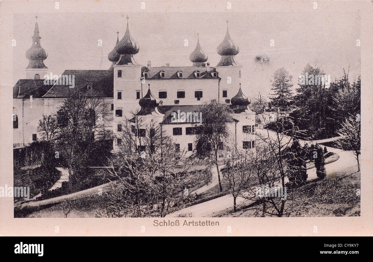 Artstetten Castle in an old postcard Stock Photo