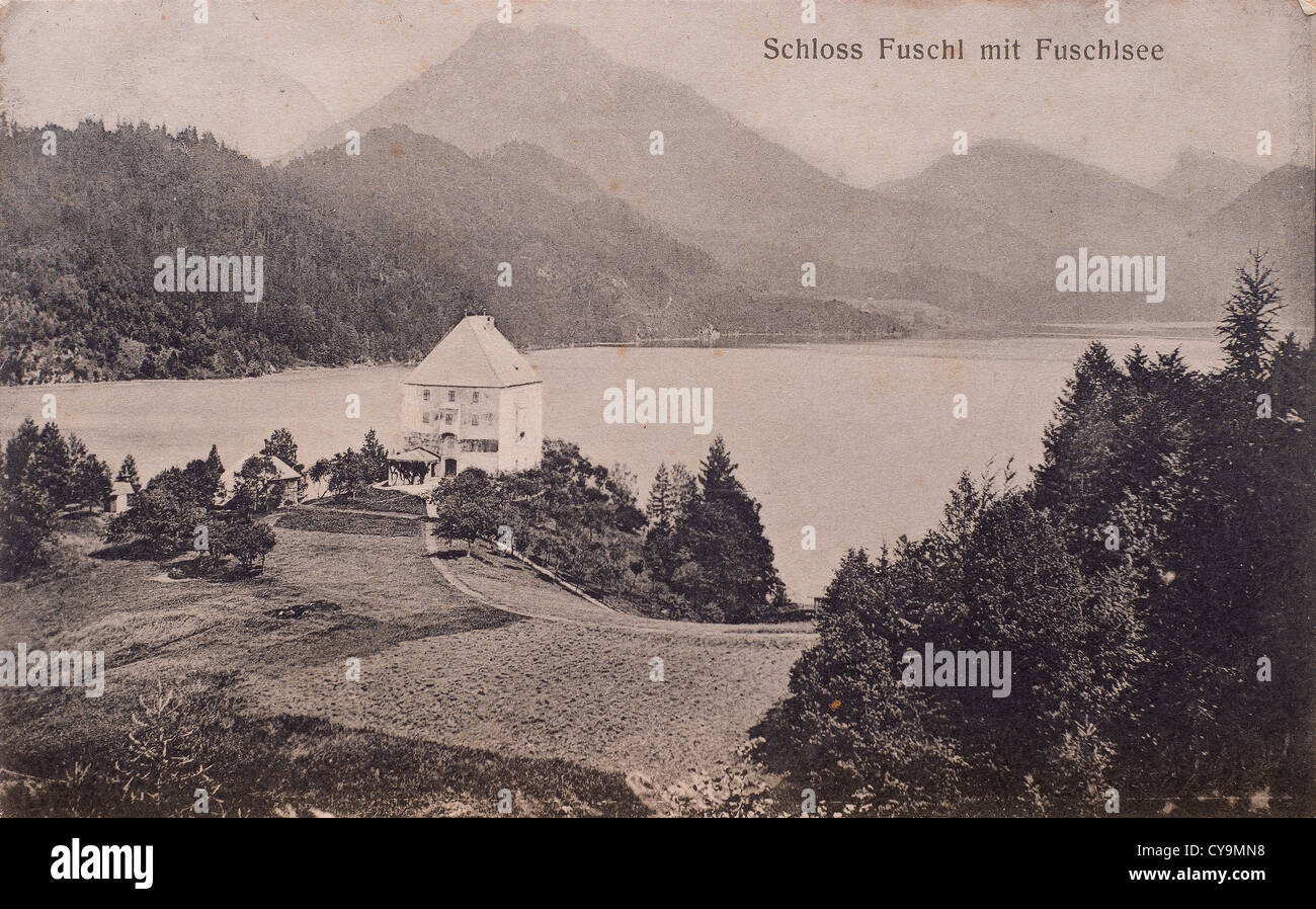 Fuschl am See in an old postcard Stock Photo