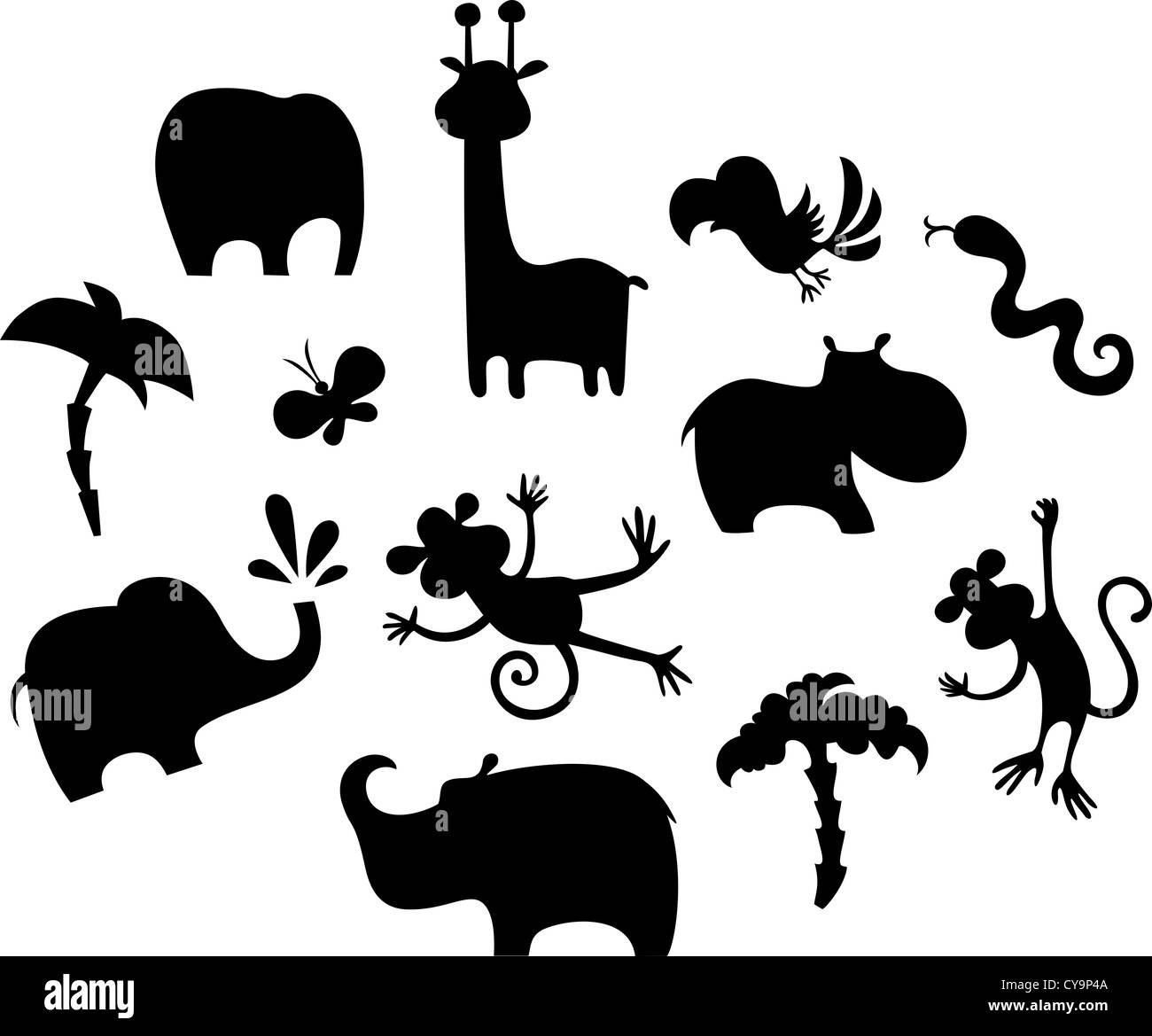 Group african safari animals cartoon Black and White Stock Photos ...