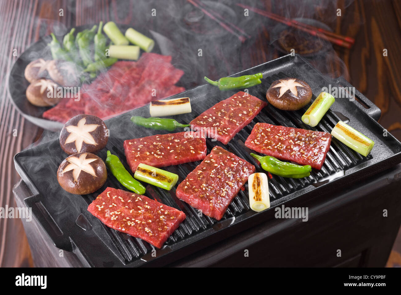Korean Barbecue on Grill Plate Stock Photo - Alamy
