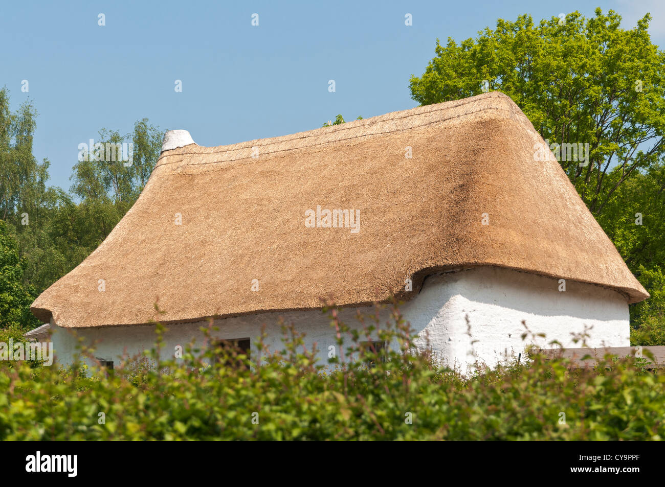 Wales, St. Fagans National History Museum, thatched roof farm house Stock Photo
