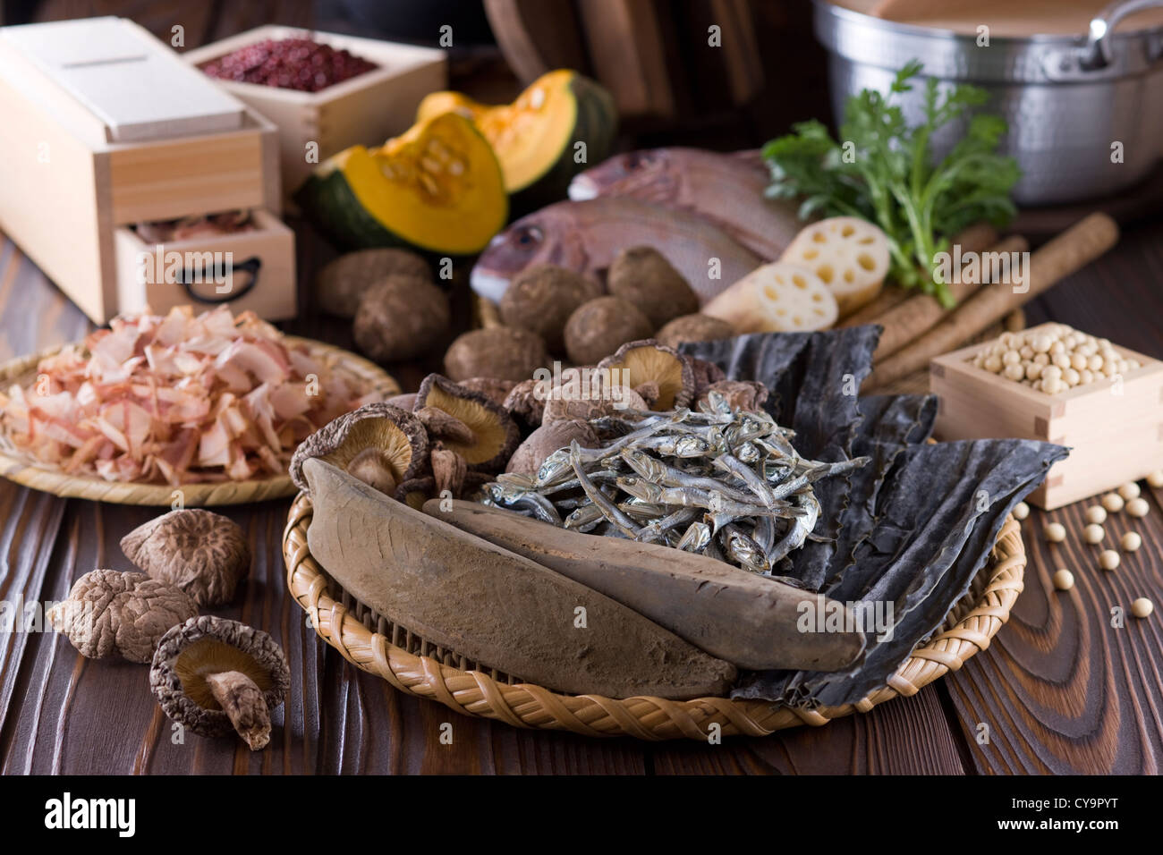 Ingredients of Traditional Japanese Food Stock Photo