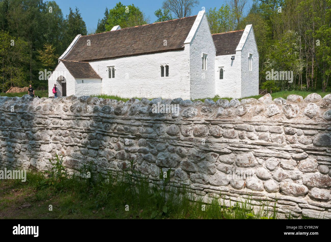 Wales, St. Fagans National History Museum, relocated St.Teilo's Church dates from 1100, rebuilt to circa 1520 Stock Photo