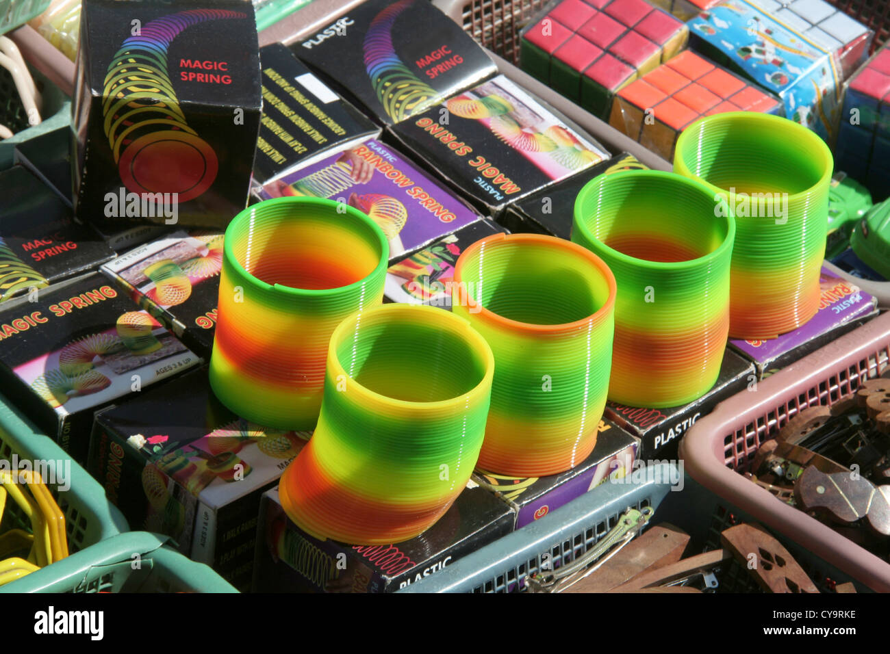 Beautiful display of multi-coloured plastic magic springs Stock Photo