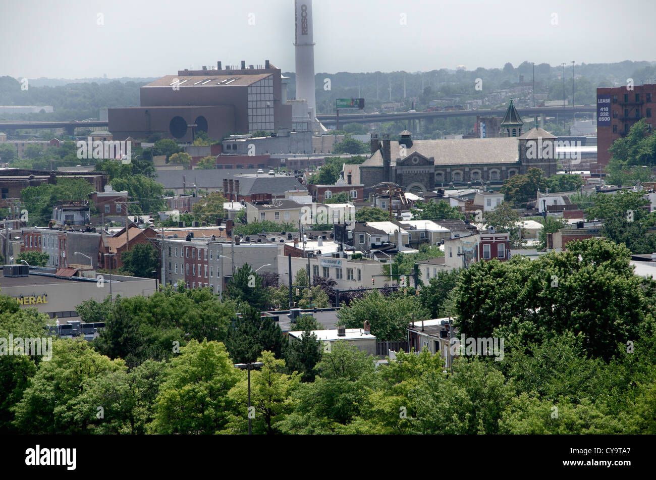 aerial view of a section of Baltimore,Maryland Stock Photo