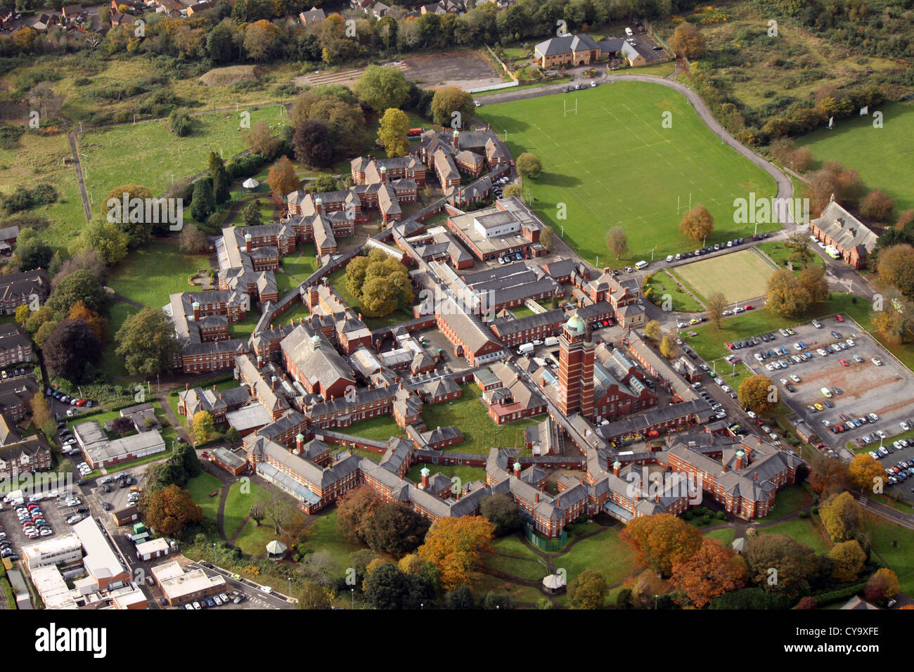 aerial view of the now closed Whitchurch Hospital in Cardiff, formerly Cardiff City Mental Hospital Stock Photo
