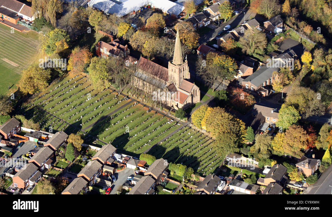 aerial view of St Matthew parish church, Wigan Stock Photo