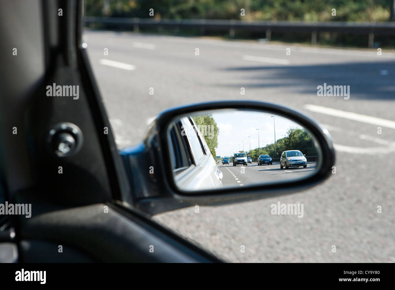 Car rear view mirror. Stock Photo