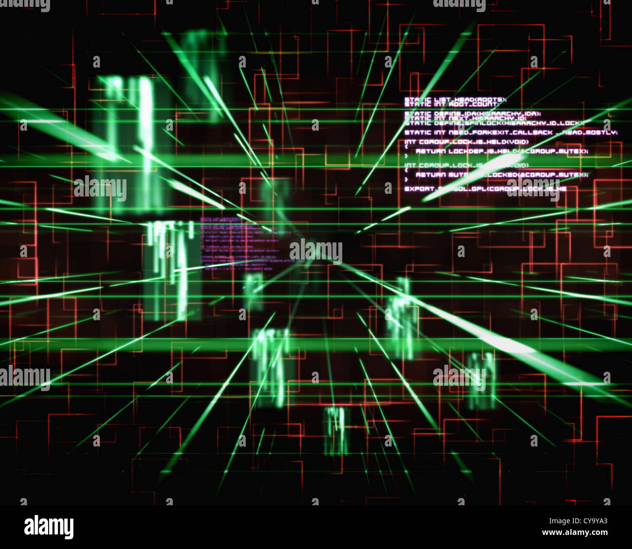 Green and red lines next to screens Stock Photo Alamy