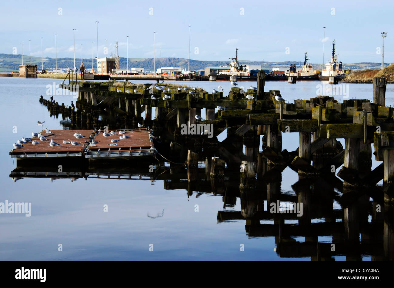 The old wooden pier in Western Harbour, Leith Docks, Edinburgh
