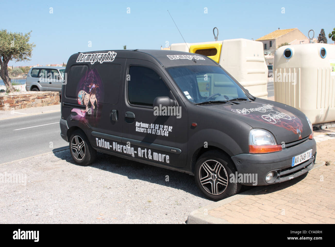 Small Renault van owned by a tattoo artist Gruissan France Stock Photo