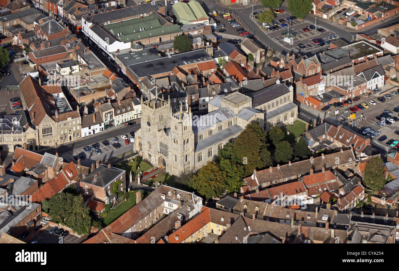 aerial view of St Margaret’s Church also known as the King’s Lynn Minster in Kings Lynn, Norfolk Stock Photo