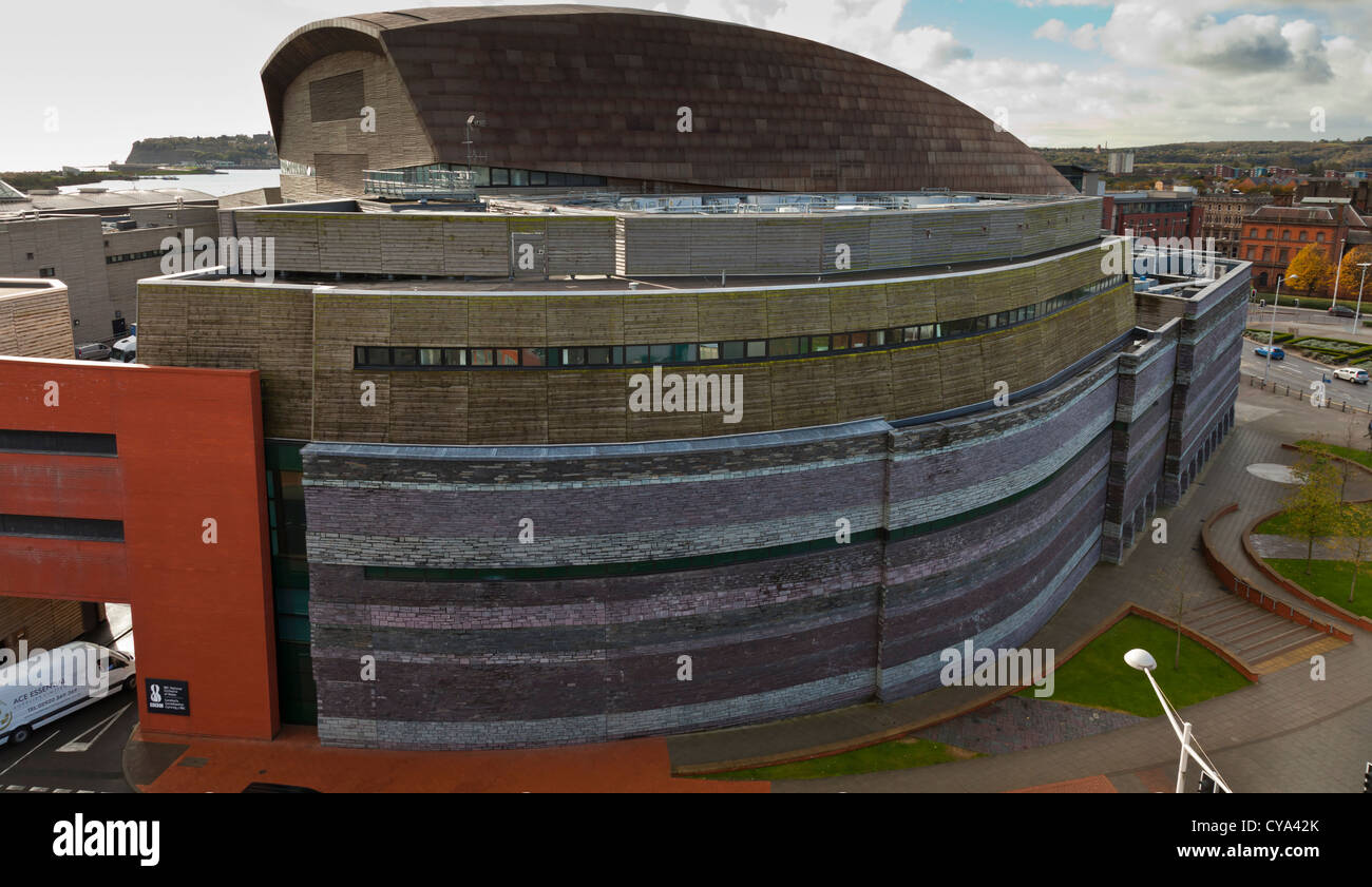 Roof and side view of the Millennium Centre center Cardiff Bay Cardiff Wales UK. Stock Photo