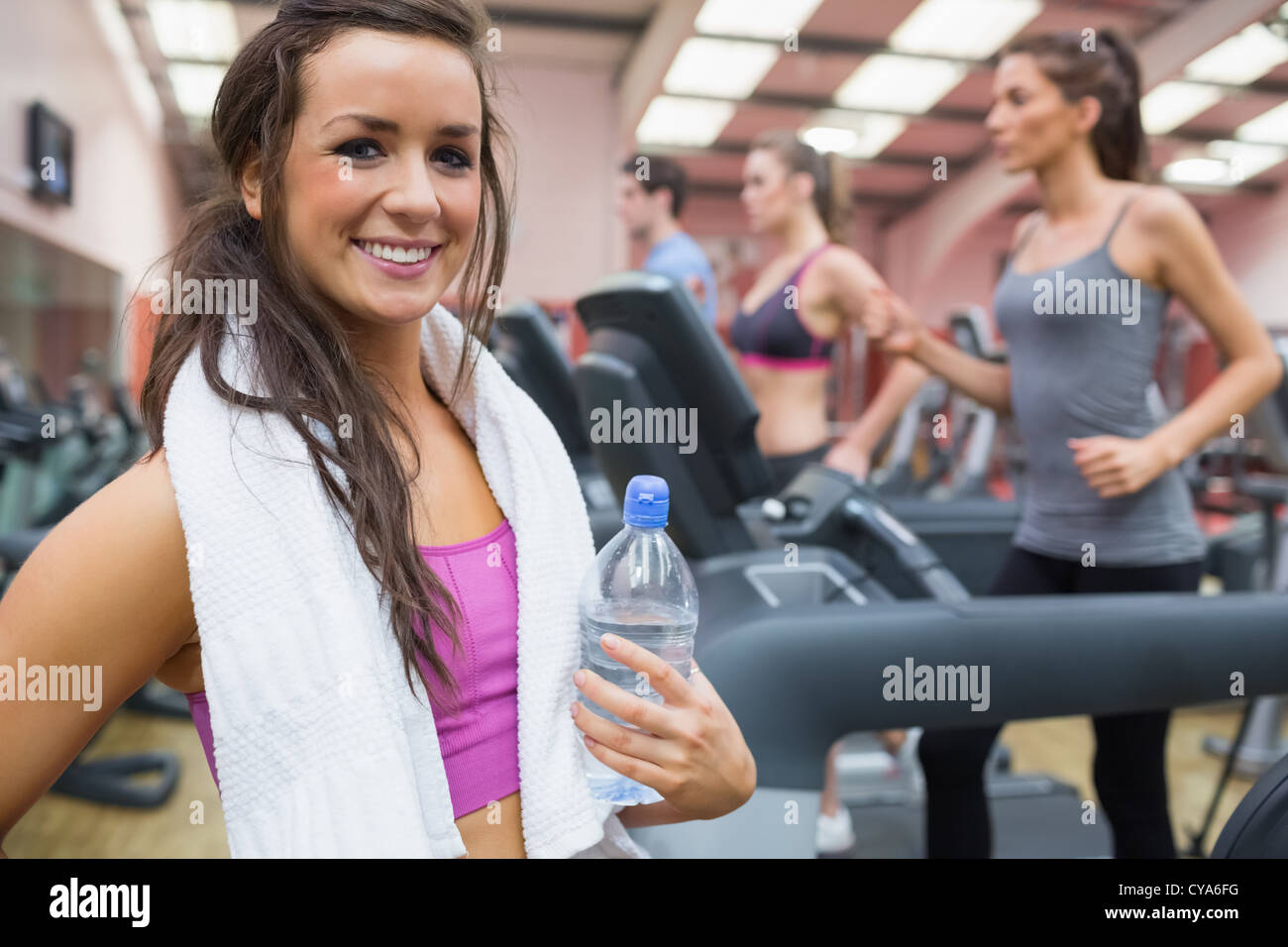 Woman happy in the gym after exercise Stock Photo Alamy