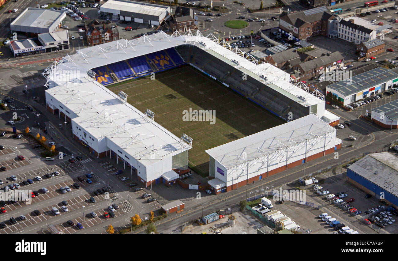 aerial view of the Halliwell Jones Stadium, home of Rugby League club Warrington Wolves Stock Photo