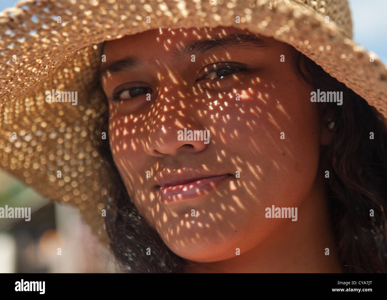Young Woman From Easter Island With Hat, Chile Stock Photo