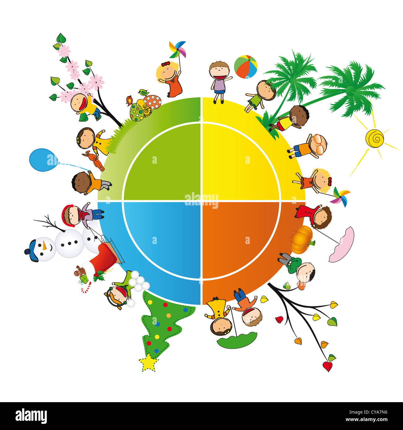 Spring, summer, autumn and winter - happy kids Stock Photo - Alamy