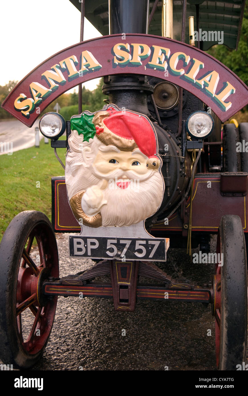 Steam engine displaying Santa Claus at Liphook Carnival, Liphook, Hampshire, UK. 27.10.2012. Stock Photo