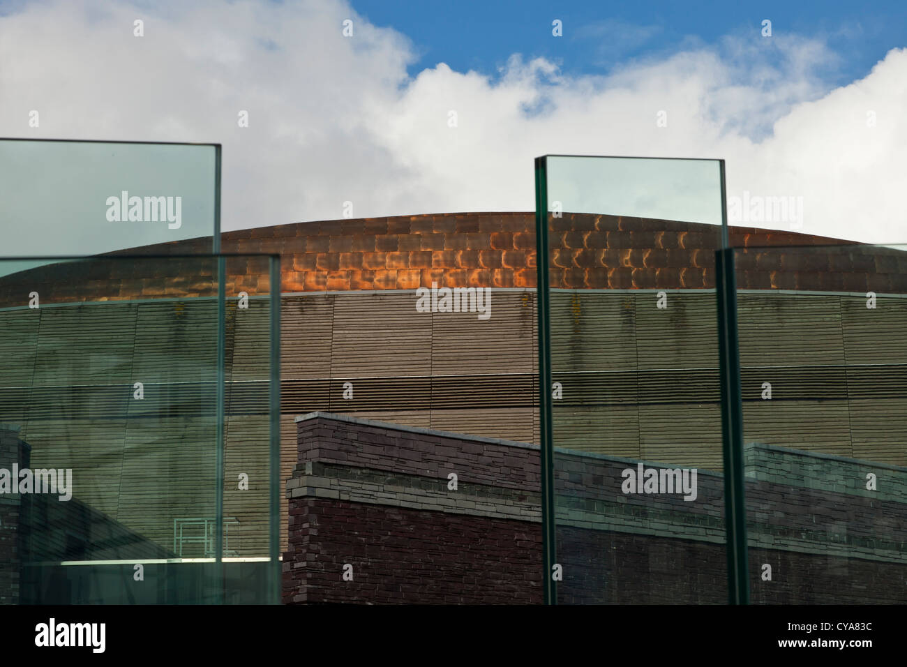 Glass panels used within modern architecture of office building design. Stock Photo