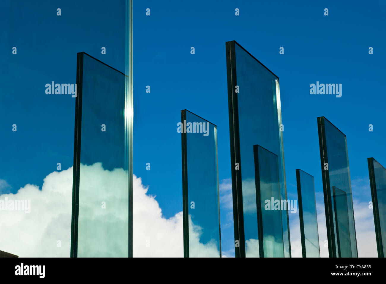Glass panels used within modern architecture of office building design. Stock Photo