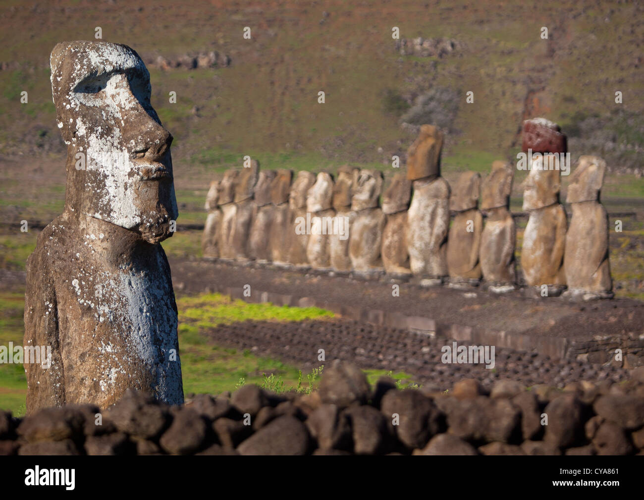 Monolithic Moai Statues At Ahu Tongariki, Easter Island, Chile Stock Photo Alamy