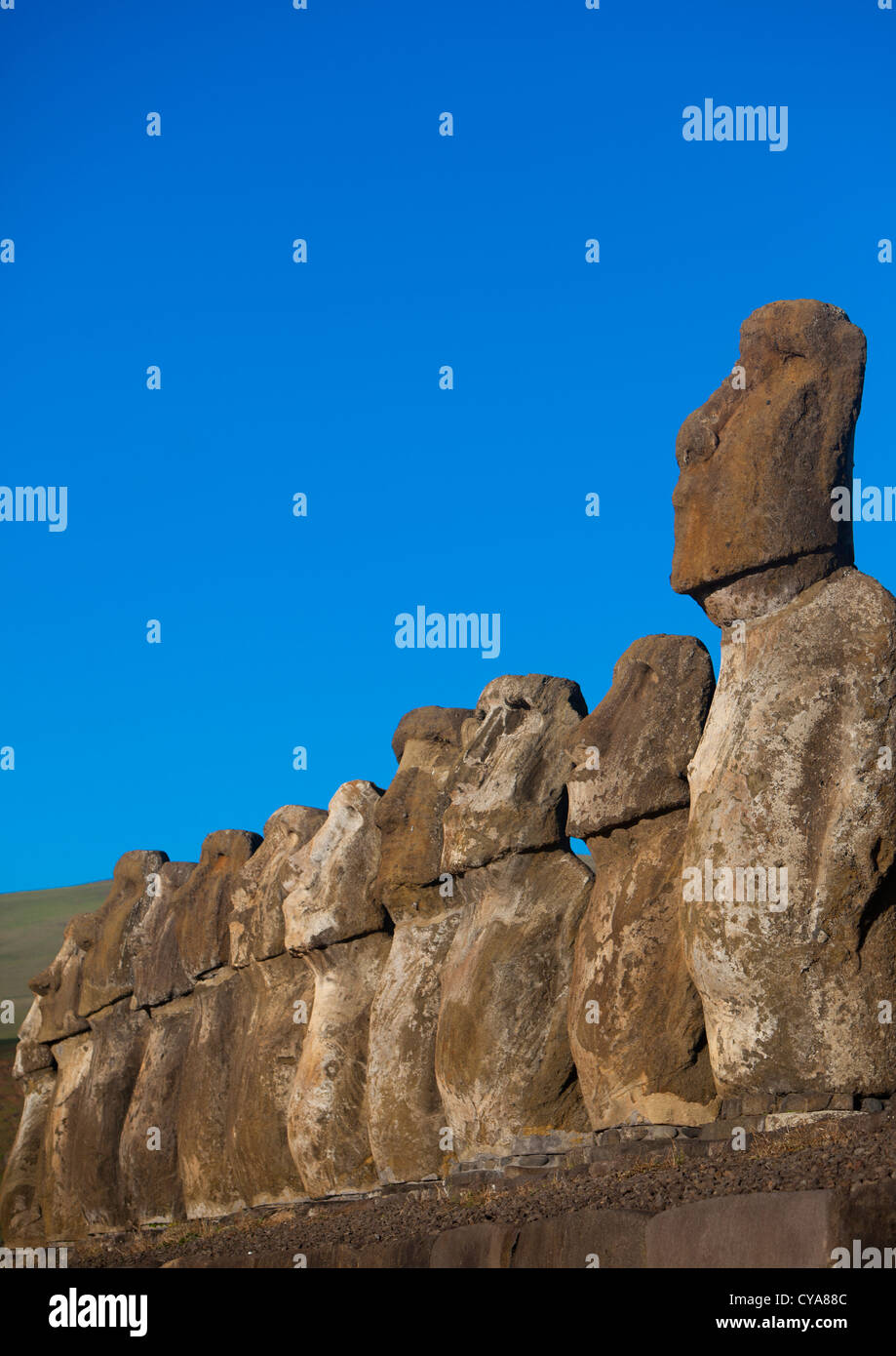 Monolithic Moai Statues At Ahu Tongariki, Easter Island, Chile Stock Photo Alamy