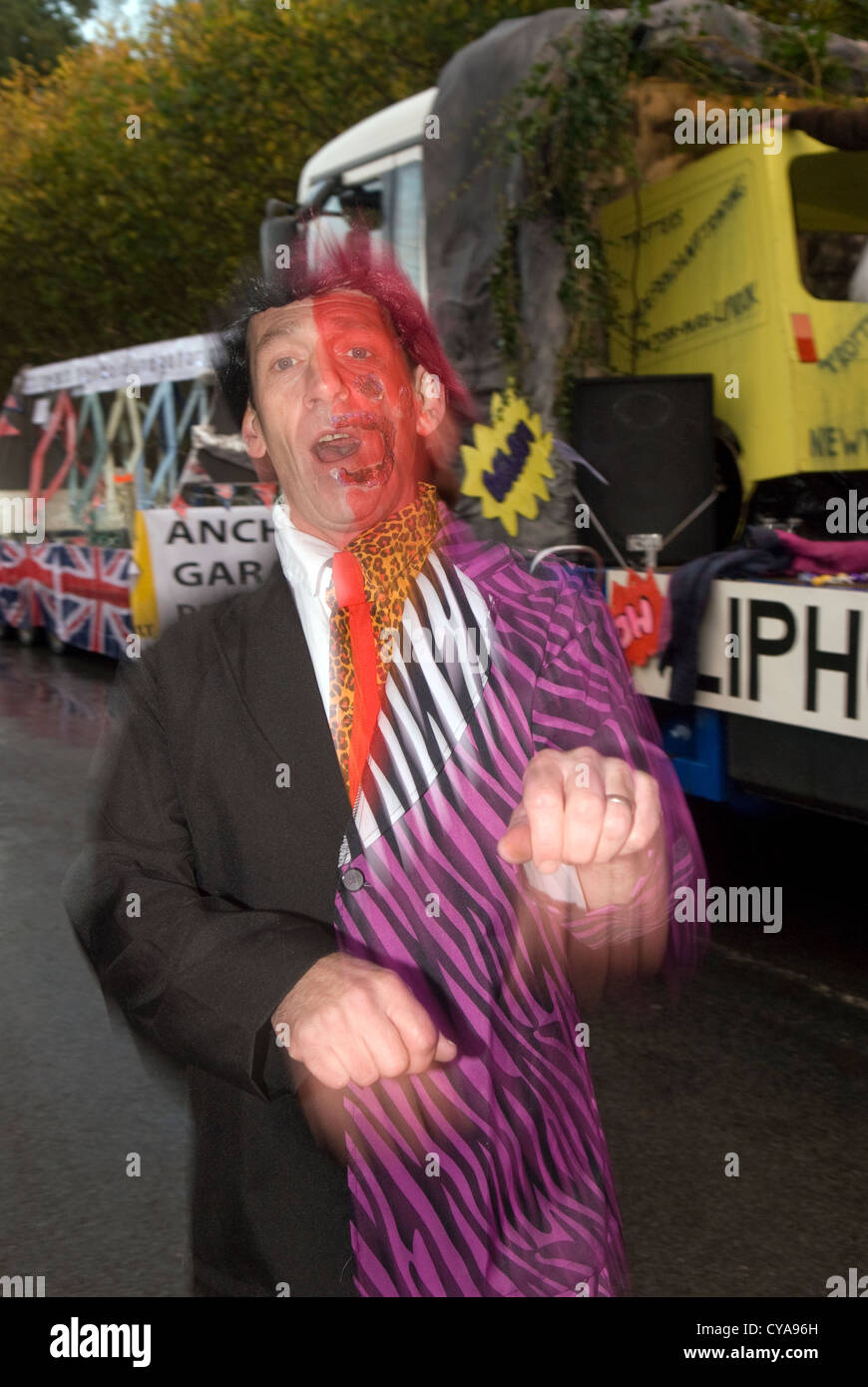 Man in fancy dress having fun at Liphook Carnival,Hampshire, UK. 27.10.2012. Stock Photo
