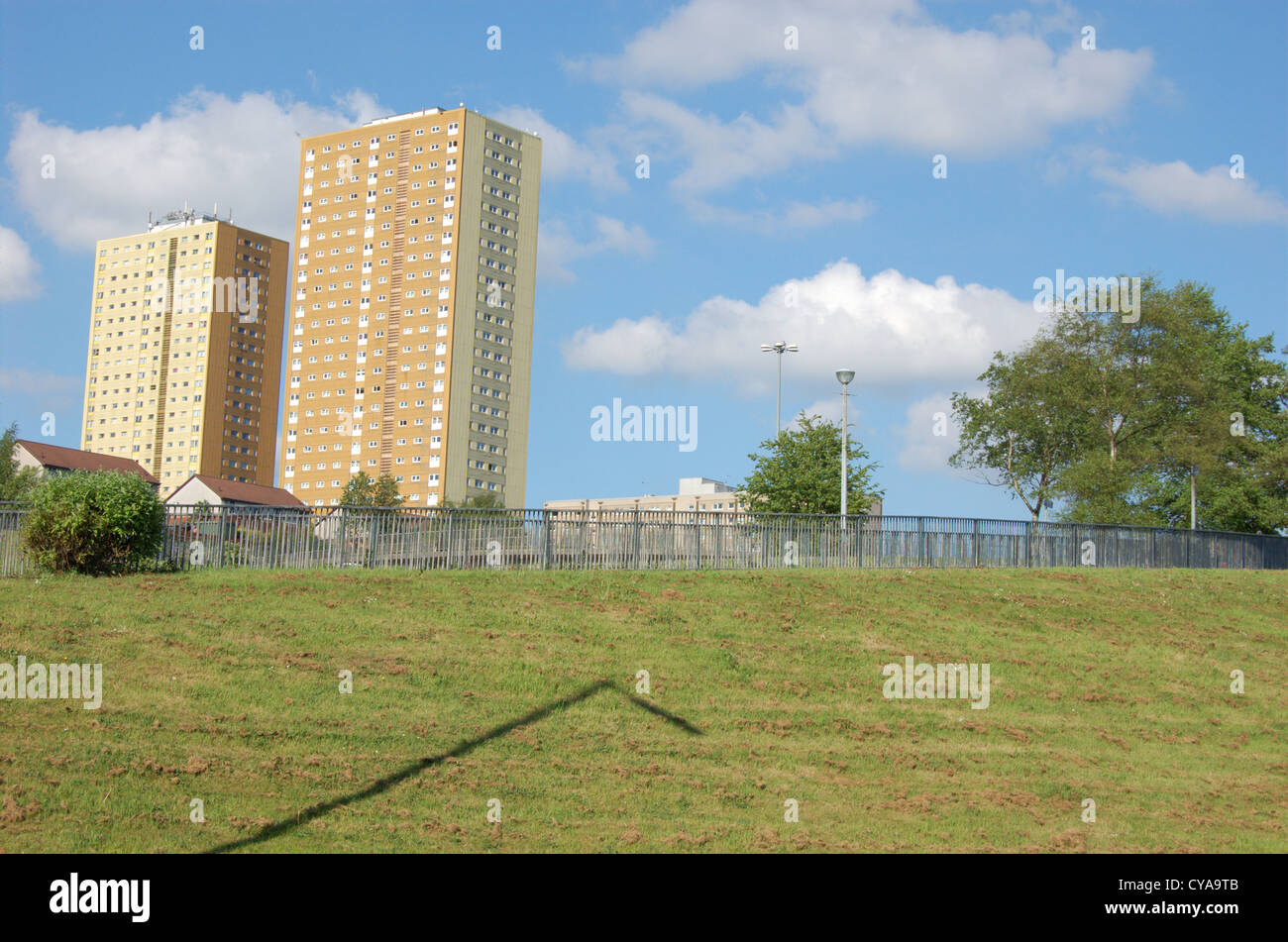 High rise flats next to the M8 in Glasgow, Scotland Stock Photo Alamy