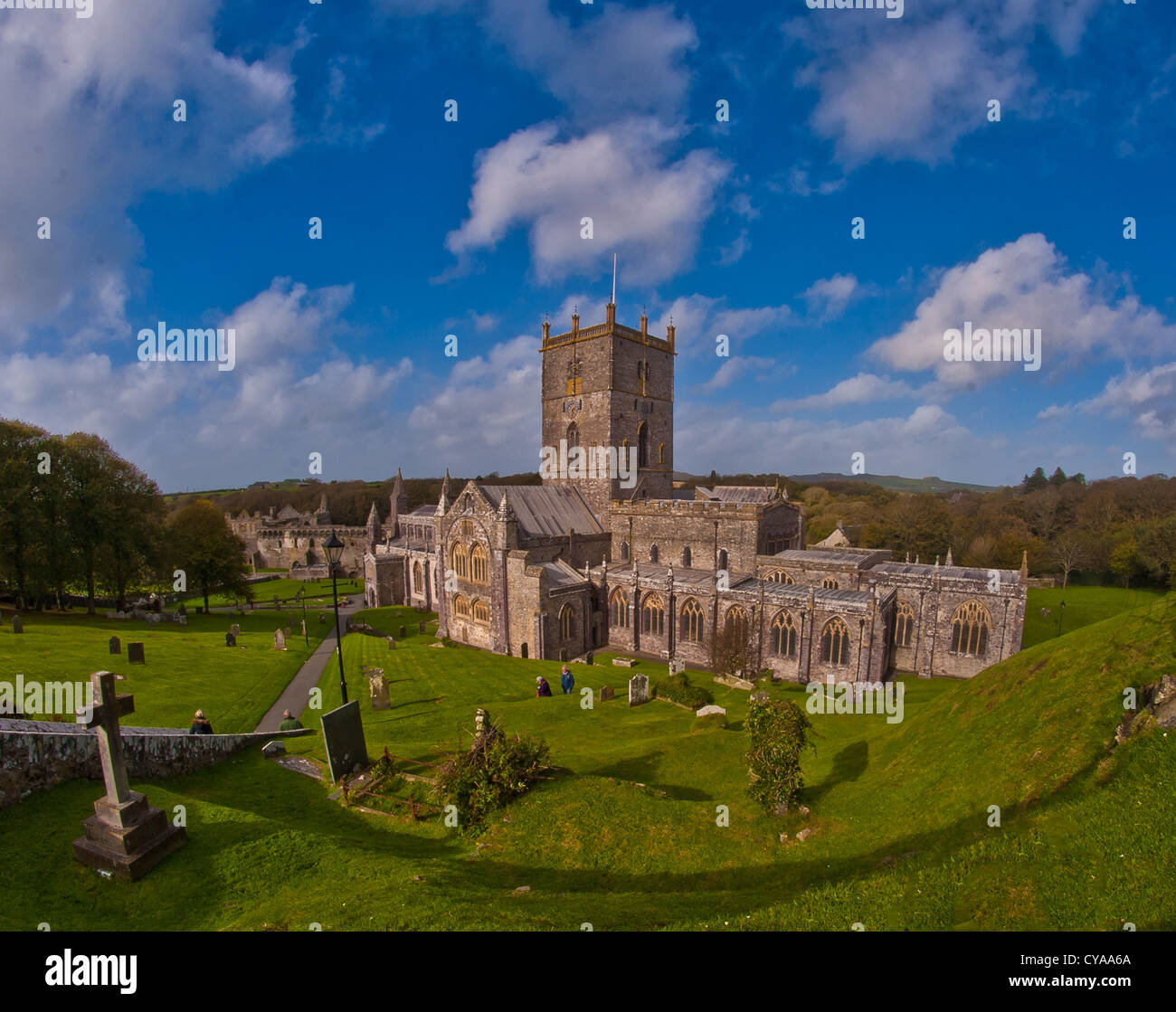 St Davids Cathedral in the city of St Davids,Britains smallest, Pembrokeshire West Wales. Stock Photo