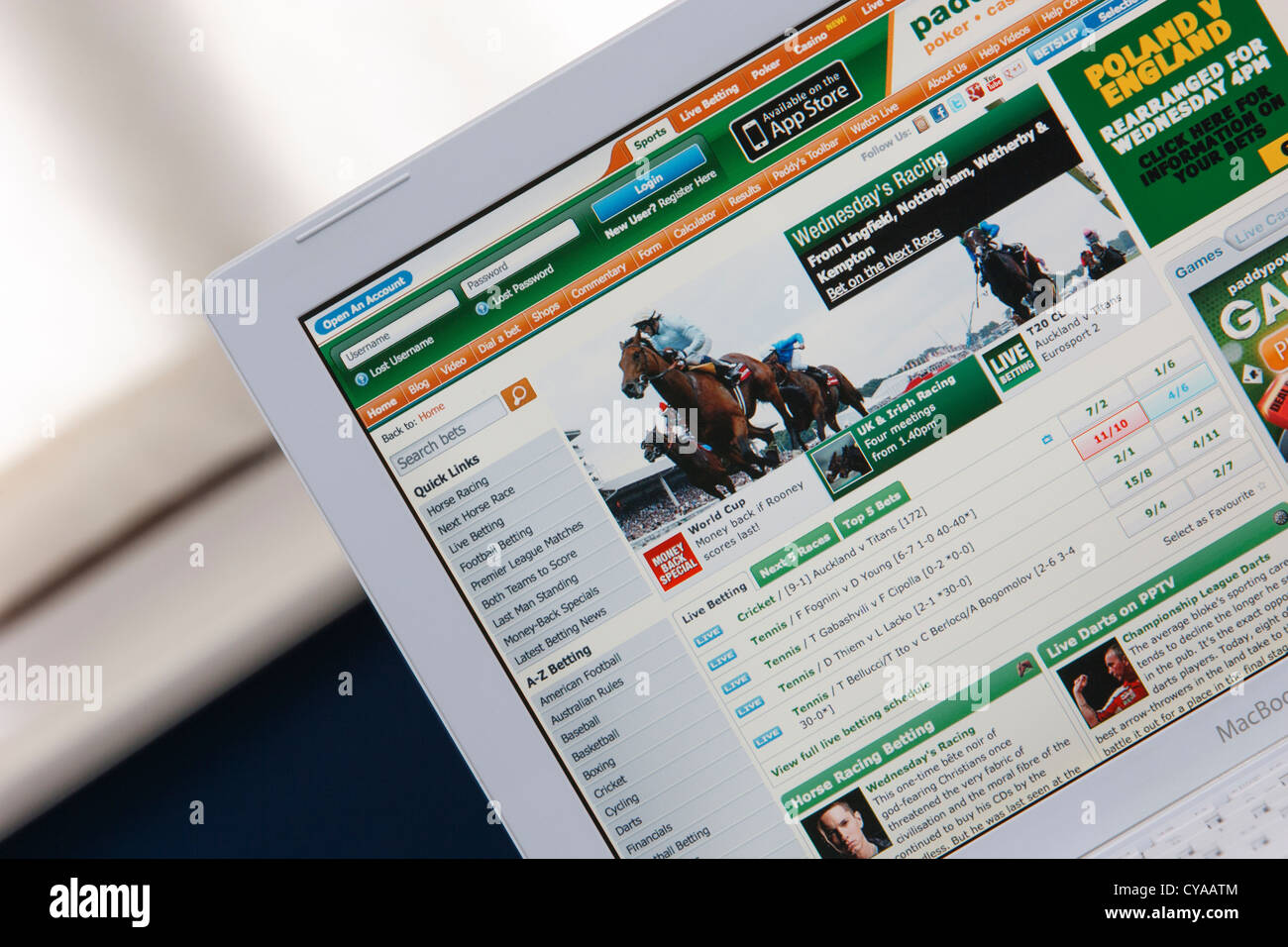 Bookmakers Computer Screen A web page from the website of Paddy Power online bookmakers is ...