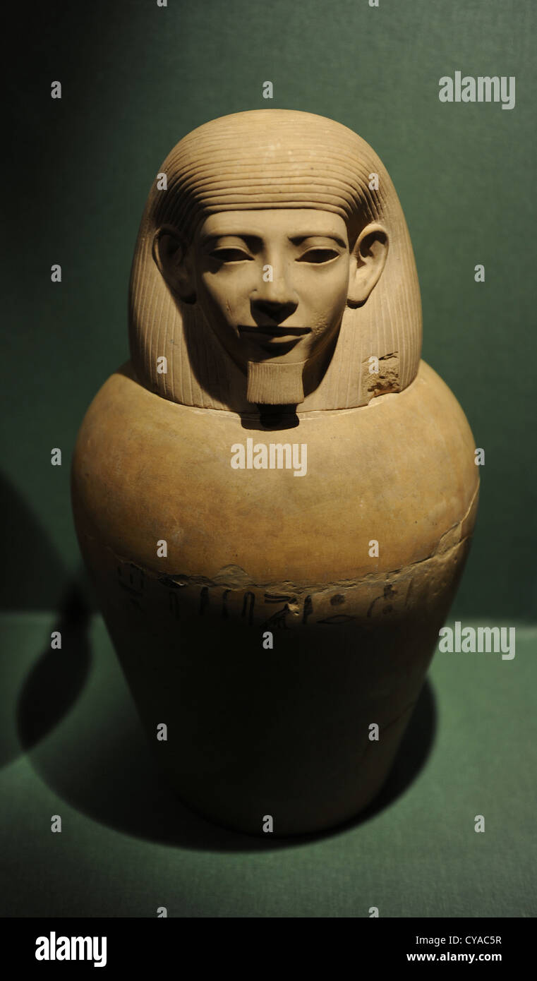 Canopic jar. Tomb 116. Cemetery A. Riqqeh, Egypt.  Middle Kingdom. Limestone. Stock Photo