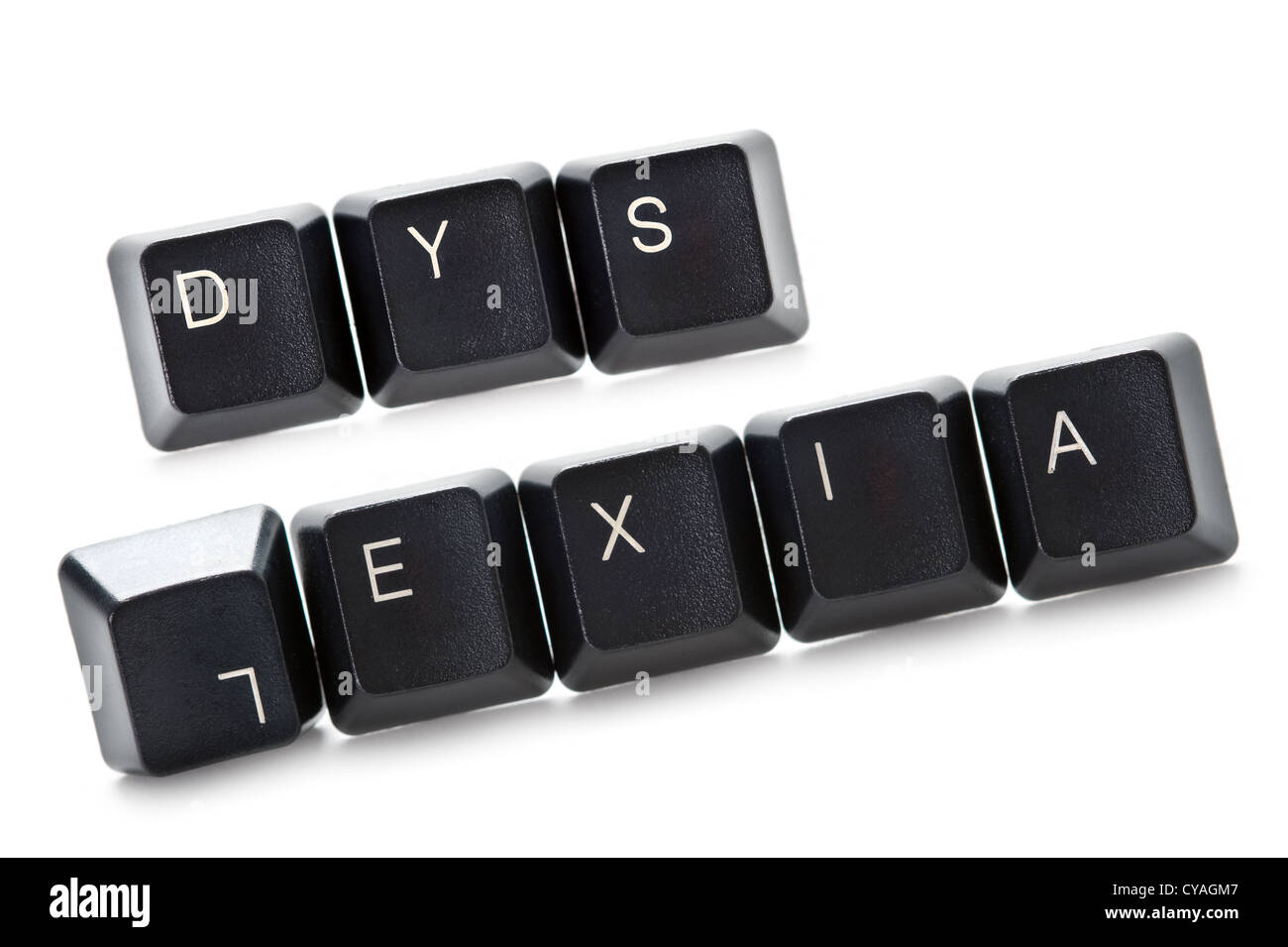 dyslexia spelled out in word form using computer keys from a keyboard isolated on a white background Stock Photo