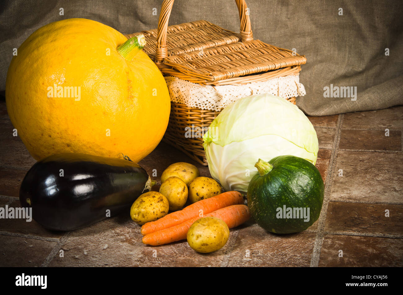 Still life vegetables basket agriculture rural season interior hi-res ...