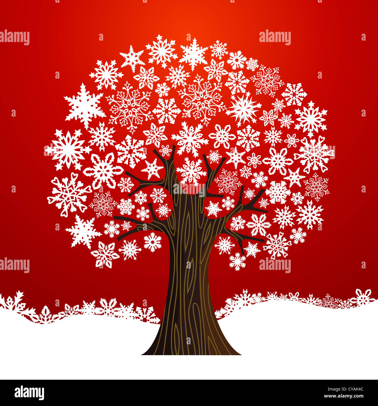 White Christmas snowflakes tree over red background. Vector ...